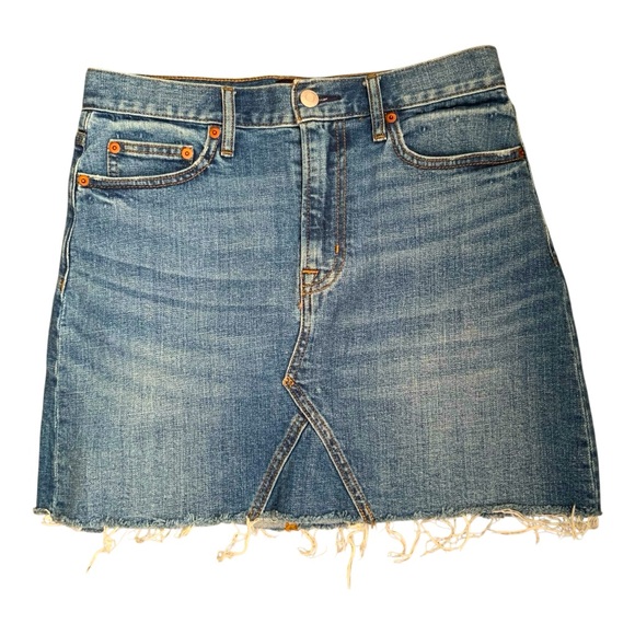 GAP Blue Denim A-Line Skirt With Pockets and Frayed/Distressed Hem. So Soft. - Picture 1 of 17